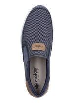Rieker, sommerliche Herren-Slipper, mit Gummizug BLAU-BRAUN